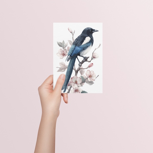 Watercolor Magpie Bird Wall Art Print, Unframed - Elegant Nature-Inspired Decor - Picture 5 of 6